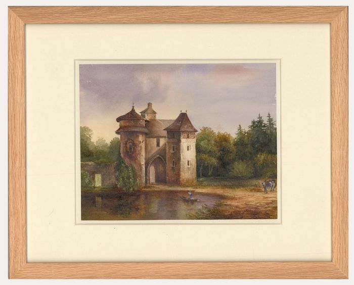 Follower of Simeon Fort (1793-1861) - Watercolour, Castle Beside the Lake