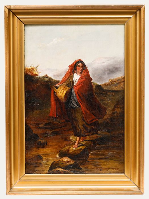 W. D. Halloway - Late 19th Century Oil, Crossing the Stepping Stones