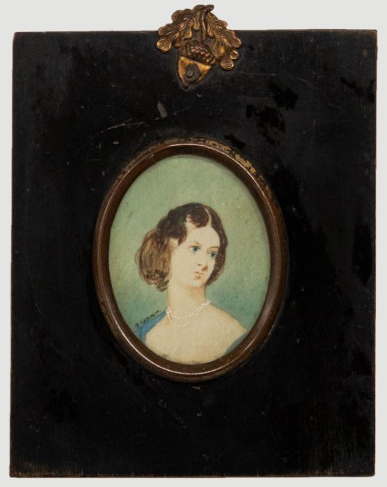 R. Connor - Miniature 19th Century Watercolour, Lady with Pearls
