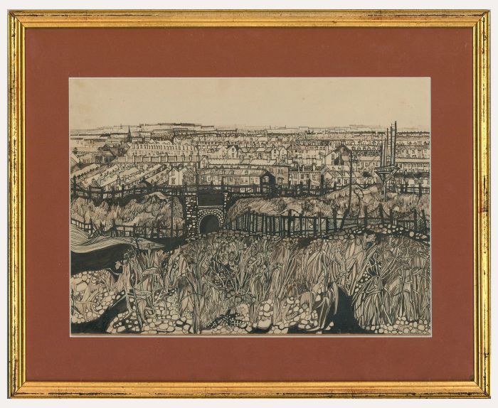 20th Century Pen and Ink Drawing - View of the Town