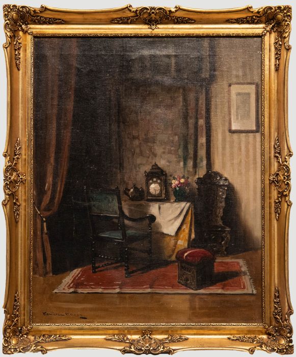 Endre Komaromi-Kacz (1880-1969) - Mid 20th Century Oil, Interior with Antiques