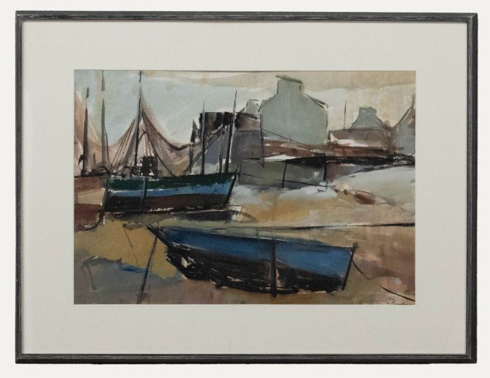 Framed 20th Century Watercolour - Fishing Boats in a Harbour
