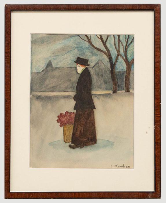 Ludvig Kumlien (1880-1958)- Framed Watercolour, Portrait of a Woman with Flowers