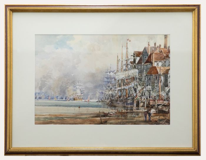 John Sutton (b.1935) - Framed 20th Century Watercolour, Ships in the Sea Port