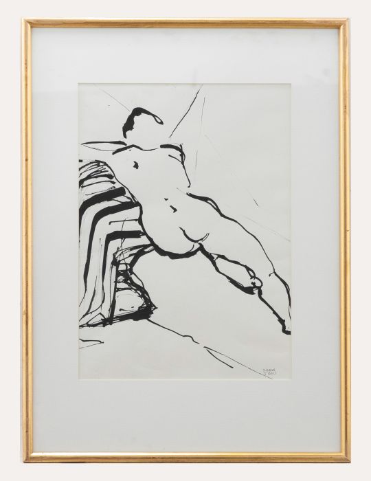 Frank Peter Sidoli - Framed 20th Century Ink Drawing, Figure Study II