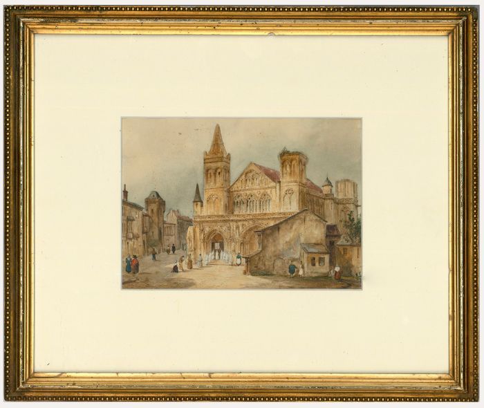 François Etienne Villeret (c.1800-1866) - Watercolour, Procession at the Church