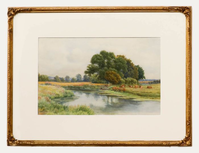 A. R. Barber - Framed Early 20th Century Watercolour, Cattle Grazing by a River