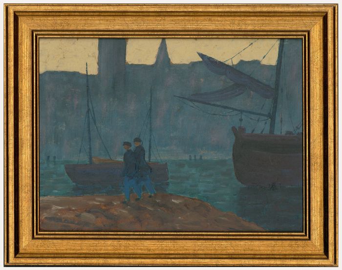 Framed Mid 20th Century Oil - The City Port