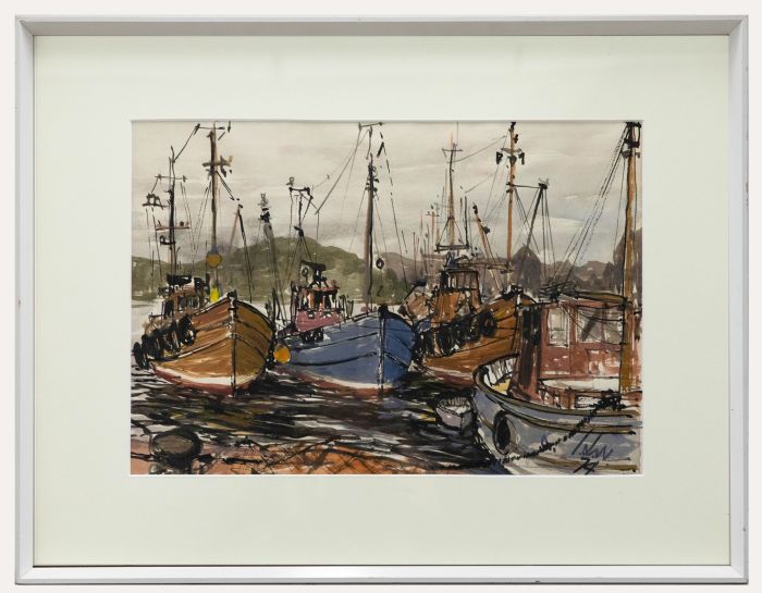 1974 Gouache - Moored Fishing Boats