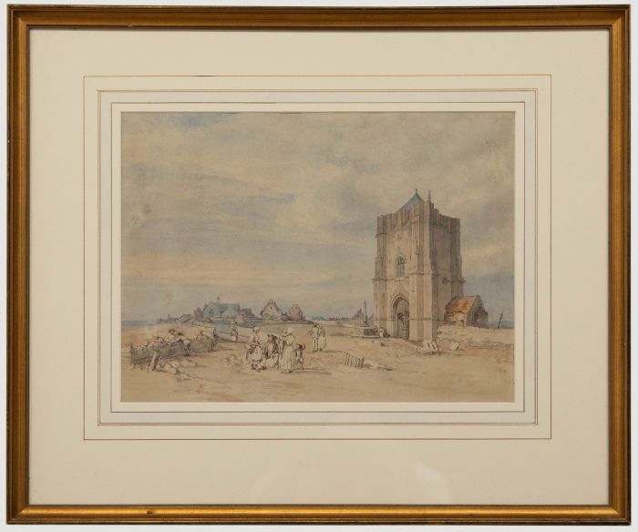 Harry Hine (1845-1941) - 1934 Watercolour, Church on the Coastline