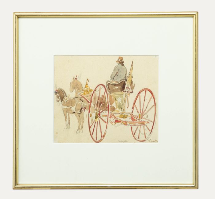 Achille Vianelli (1803-1894) - Watercolour, Study of a Horse Drawn Carriage