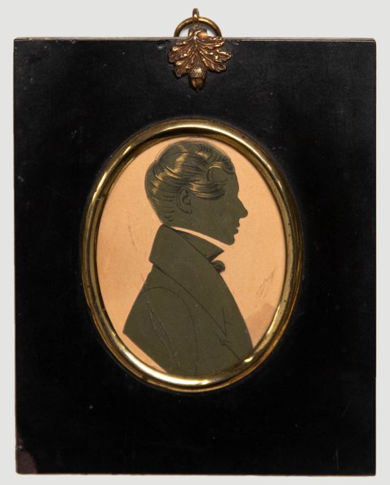 Miniature 19th Century India Ink - Silhouette of a Suited Gentleman
