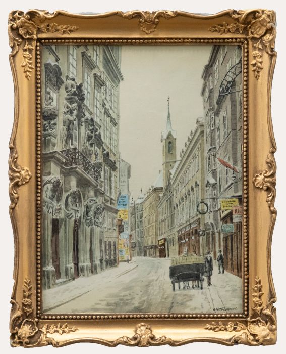 Max Neubauer (fl.1890-1920) - Framed Watercolour, Vienna Street Scene