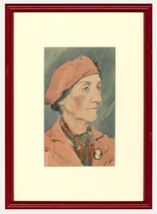 Mid 20th Century Watercolour - Woman in a Beret