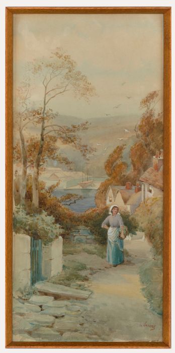 E. Lewis - Framed Late 19th Century Watercolour, Idyllic Coastal Village