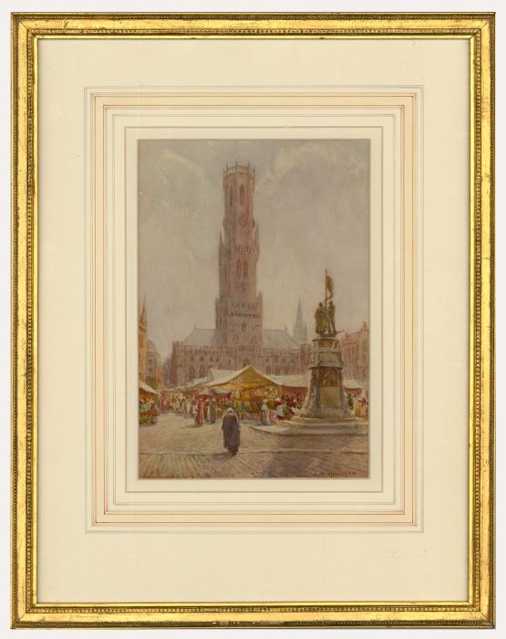 Joseph W. Milliken (1865-1945) - Watercolour, The Grand Palace, Bruges