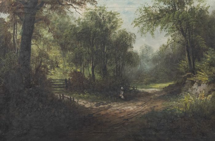 Early 20th Century Oil - Milkmaid Walking in the Woods