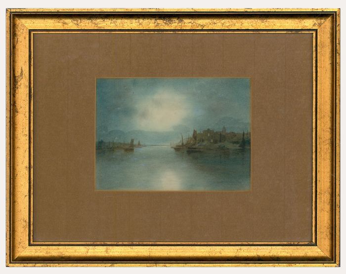 Early 20th Century Watercolour - Moonlit Harbour
