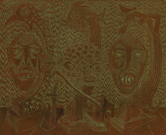 Karel Lek (1929-2020) - Mid 20th Century Linoprint, Faces of the Sea