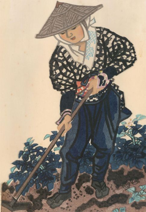 Eiichi Kotozuka (1906-1979) - Japanese Woodblock, Farmer in Kyoto