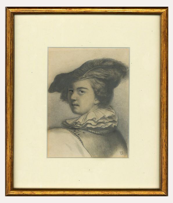 F. H.  - 1843 Graphite Drawing, Shakespearean Boy