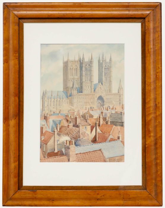 S. Stone - 1939 Watercolour, View of Lincoln Cathedral