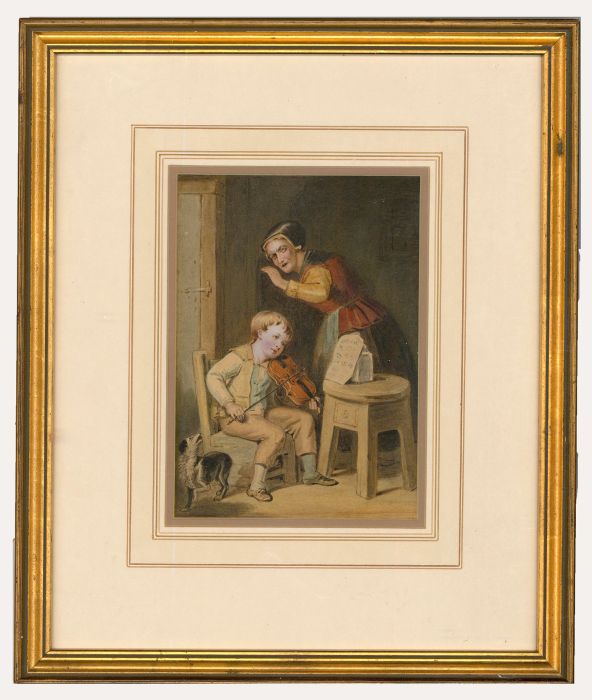 Circle of William Henry Hunt (1790-1864)- Framed Watercolour, The Violin Lesson