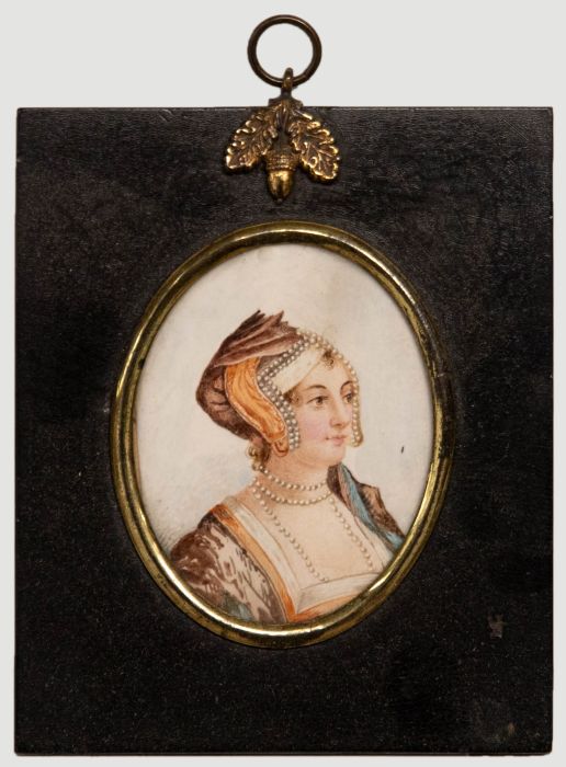 19th Century Miniature Watercolour - Portrait of Anne Boleyn