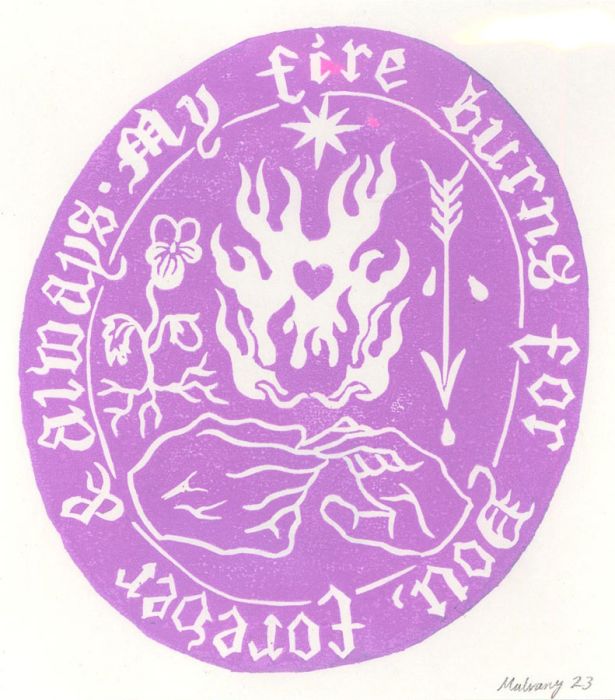 Isabelle Mulvany - Contemporary Linoprint, My Fire Burns for You (Purple)