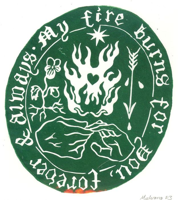 Isabelle Mulvany - Contemporary Linoprint, My Fire Burns For You (Green)