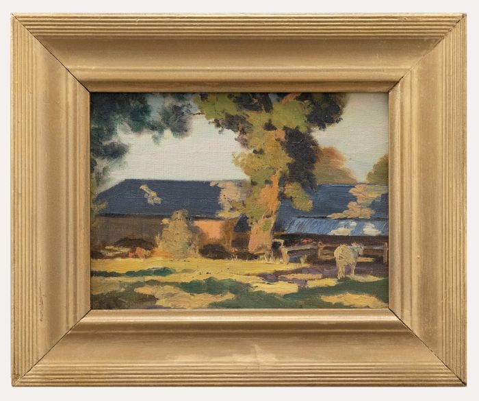 Framed 20th Century Oil - Behind the Cattle Shed