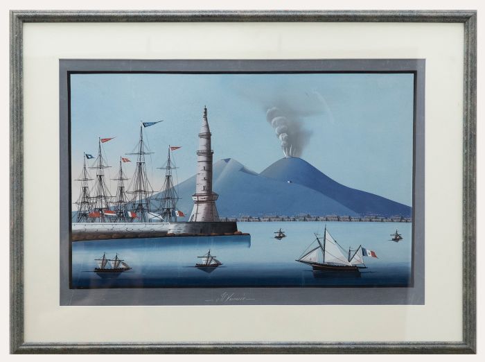 Neapolitan School Early 20th Century Gouache - View of Vesuvius
