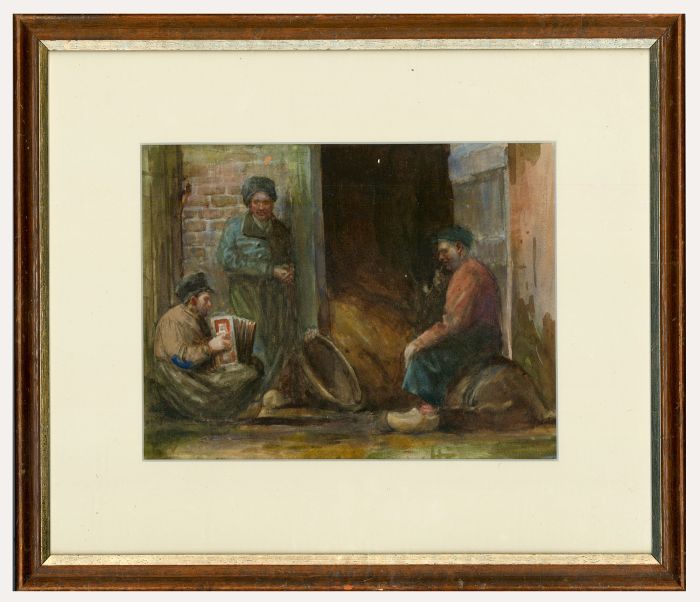 Late 19th Century Watercolour - The Accordion Player