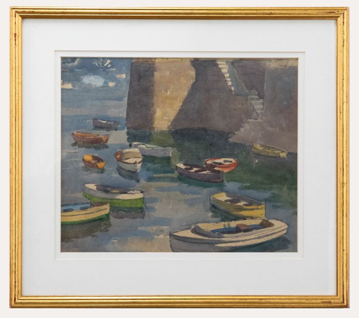Edward Albert Hickling (1913-1998) - Framed Watercolour, Harboured Punts