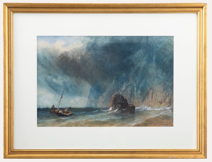 Framed 19th Century Watercolour - Rowing Away from Danger