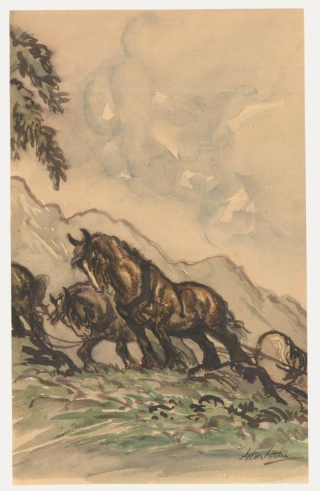 Anton Lock (1893-1970) - Mid 20th Century Watercolour, Timber Hauling