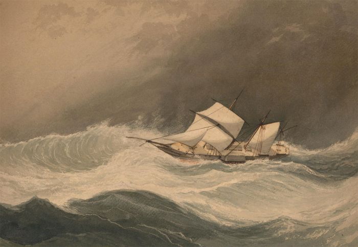 19th Century Watercolour - Sailing Ship in Stormy Seas
