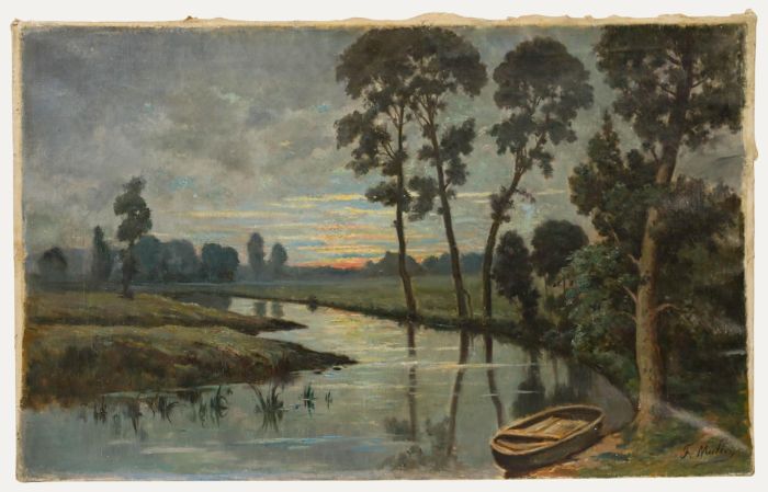 F. Mulley - Early 20th Century Oil, Dusk Over the River