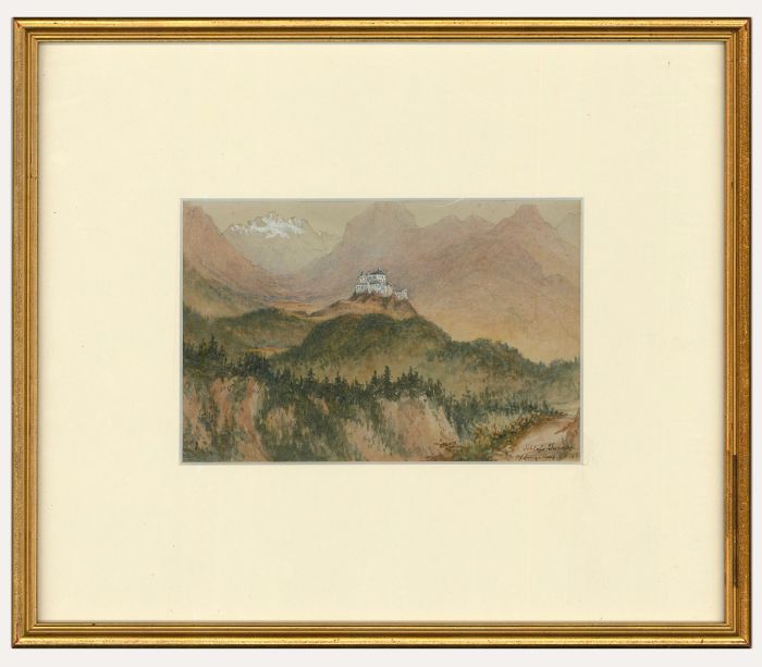 Framed Late 19th Century Watercolour - View of Tarasp Castle