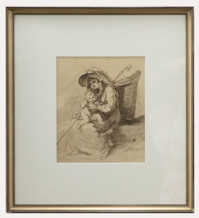 Attrib. Lady Diana Beauclerk (1734-1808) - Watercolour, Shepherdess with Baby