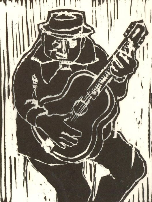 Karel Lek (1929-2020) - Mid 20th Century Linoprint, The Guitarist