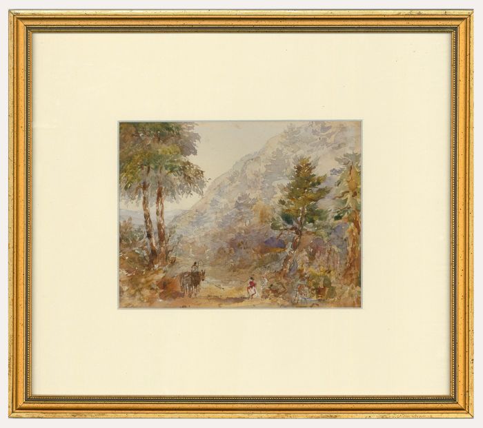 Framed Late 19th Century Watercolour - Figures in a Landscape
