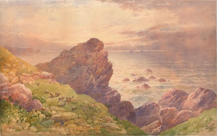 1884 Watercolour - Sheep on the Shoreline