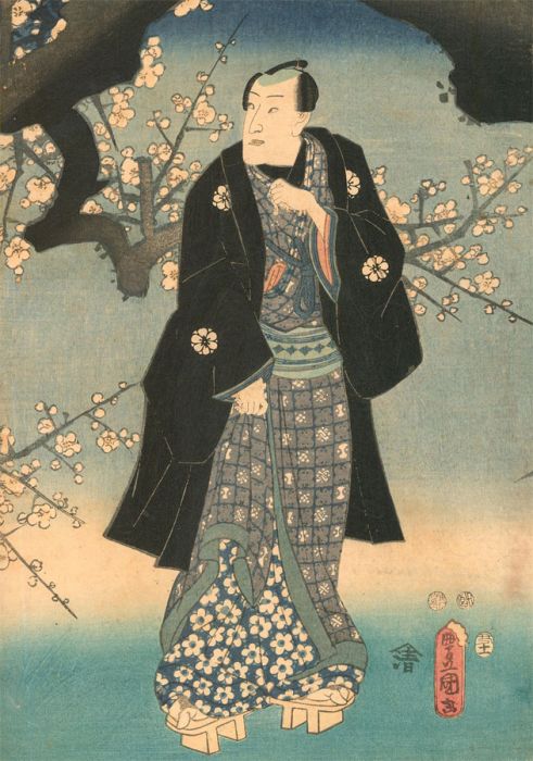 Utagawa Kunisada (1786-1865) - Japanese Woodblock, Man Beneath Blossom Tree