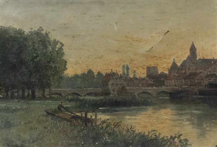 For Restoration Early 20th Century Oil - Boatman by the River