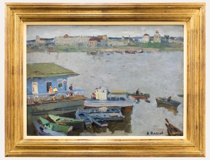 Vlasov Arseny Evtihievich - Russian Mid 20th Century Oil, Boats by the Jetty