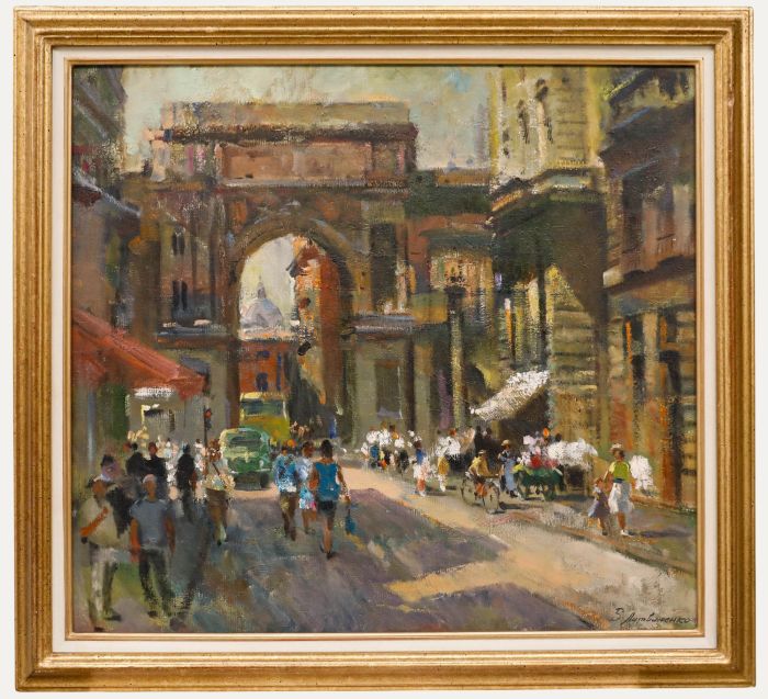 Vladimir Litvinienko (1930-2011) - Framed 20th Century Oil, Old Town, Genoa