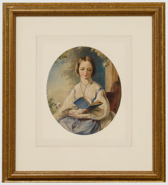 Alfred Edward Chalon RA (1780 -1860) - Framed Watercolour, A Young Lady Reading