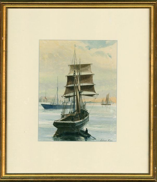 Arthur King - 20th Century Watercolour, Barquentine Leaving the River Mersey