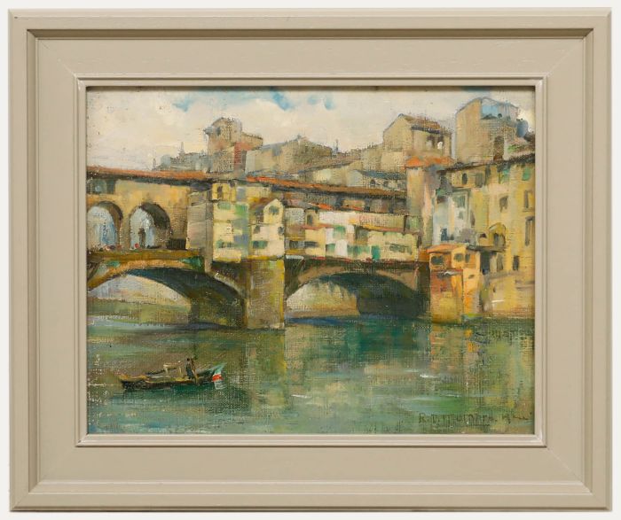 Framed Mid 20th Century Oil - View of Ponte Vecchio